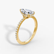 Pear Cut - Pave Band Hidden Halo - Classic Engagement Ring- 14 K Gold